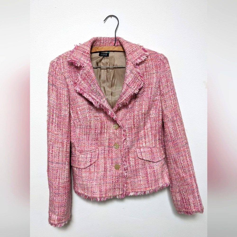 J. Crew Chanel style pink knit blazer